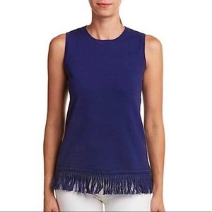 Navy Blue Fringe Sweater Tank Top